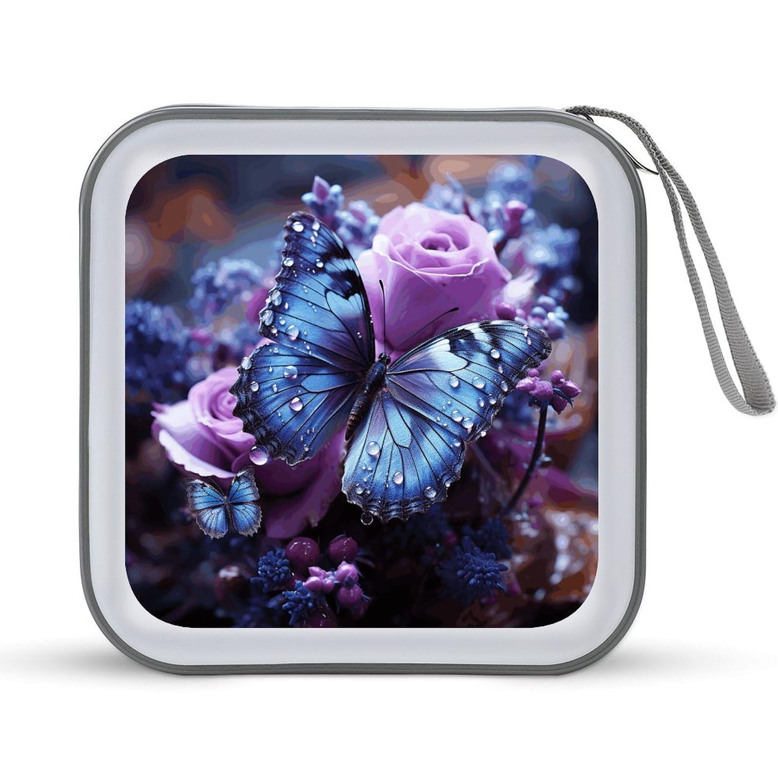 JTREHY 40 Sheets Capacity CD Case Storage Bag,Purple Rose with Beautiful Butterfly Printed Portable Zipper CD DVD Case Holder Large Capacity CD Wallet for Car, Home, Office, Games Disc, Audio Music