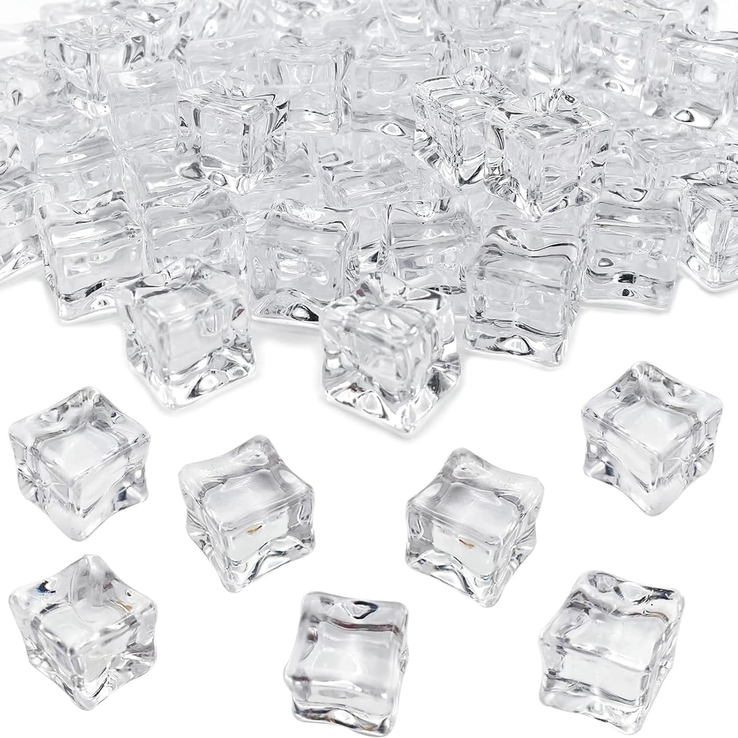 100Pcs Cubetti Riutilizzabili, 20mm Cubetti Ghiaccio Artificiale Cubetti di Ghiaccio Finti in Acrilico Trasparente per Puntelli da Bar Contro Decorazione Fotografia Bevande