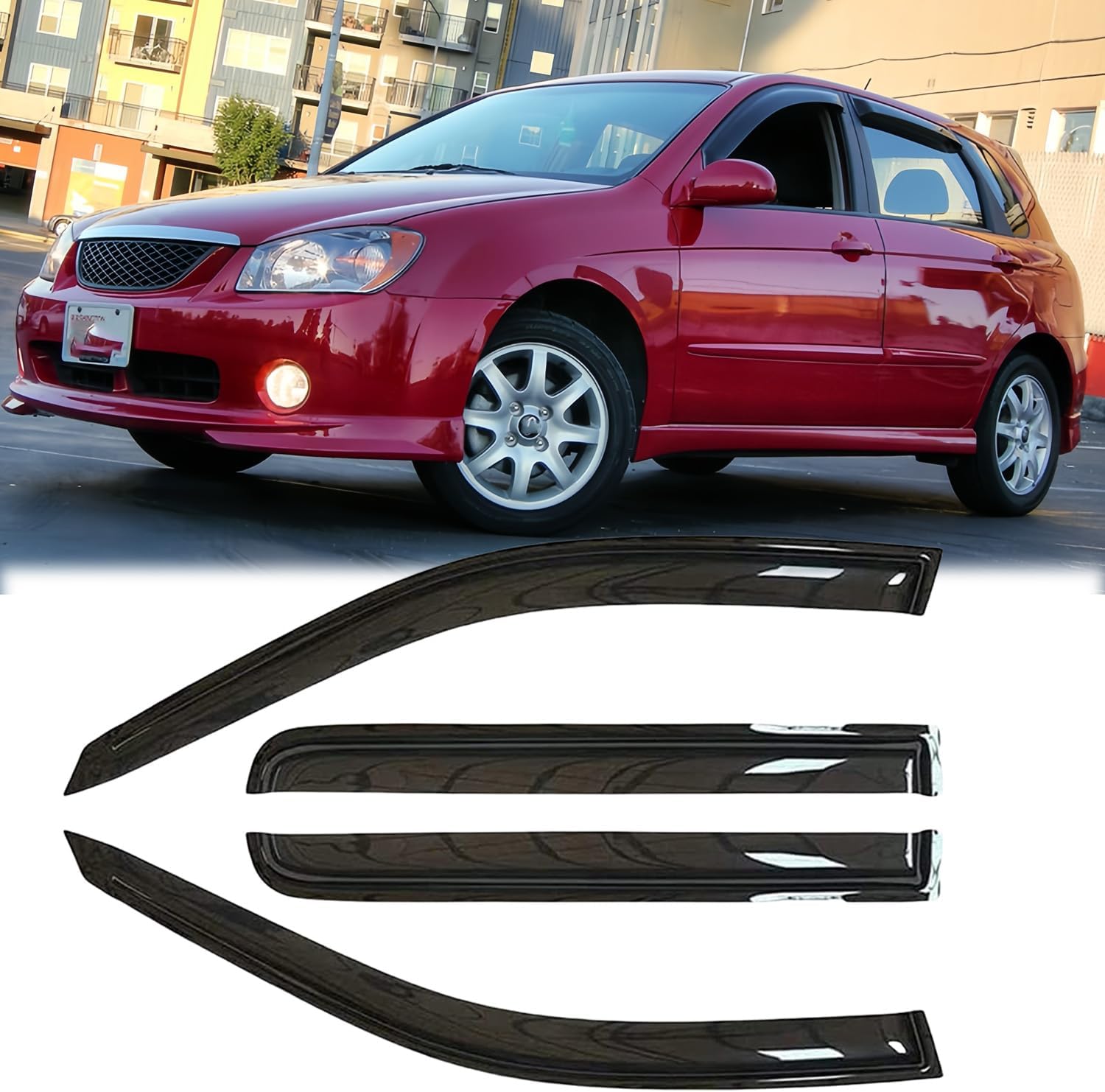 Rainproof Side Window Wind Deflectors for KIA SPECTRA5 2005-2009 HTB, Tape-on Sun Rain Guard Sets,Nice Looking Window Visors for Cars,Vent Deflector for KIA SPECTRA5 05-09 HTB KIA15