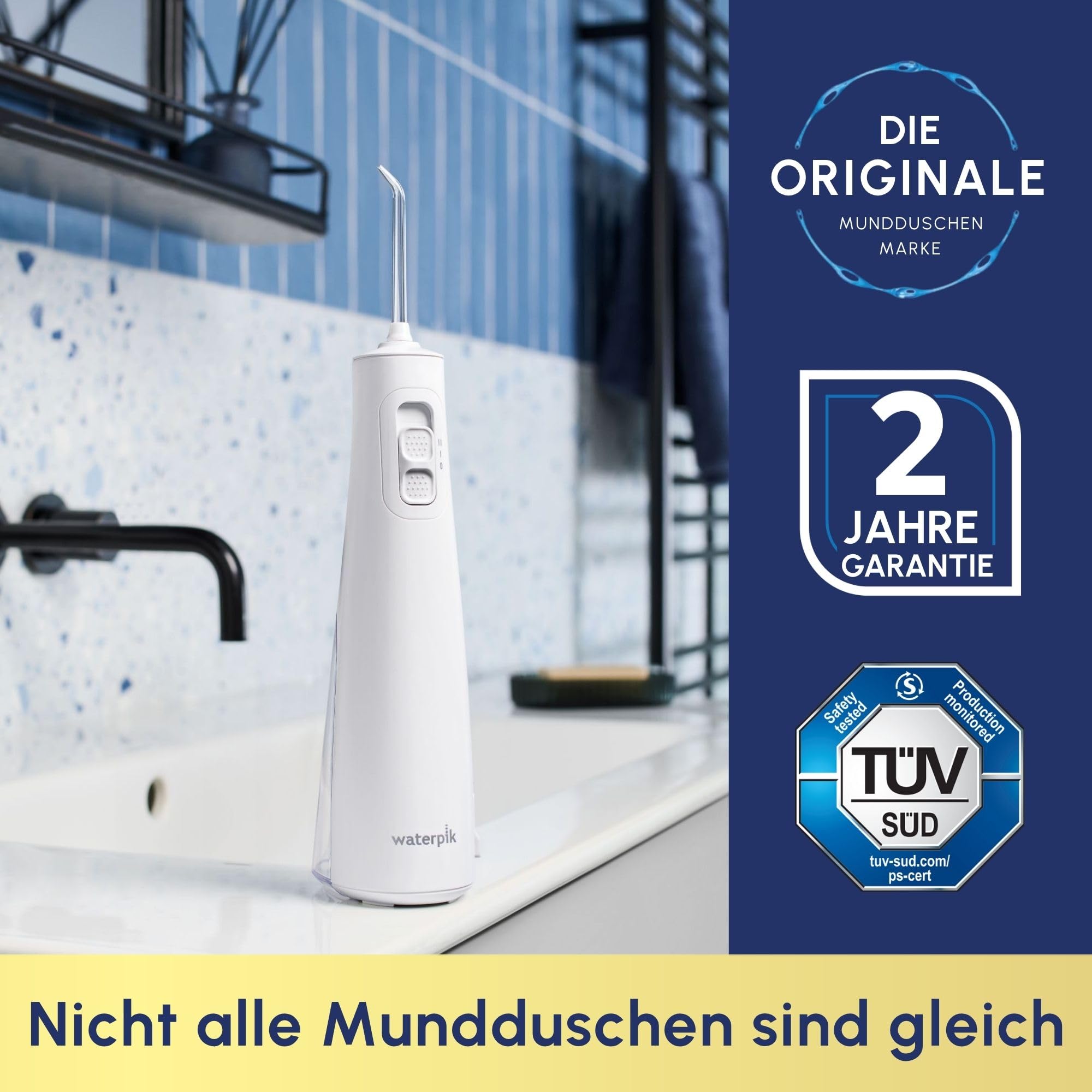 Waterpik Pulse Munddusche kabellos, Professionelle 99,9% Plaque Entfernung, 2x Intensitätsmodi, Zahnzwischenraumreiniger, 45 Sekunden Wassertankkapazität, 2x Aufsätze enthalten, weiß