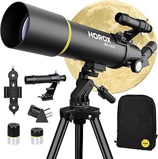 Telescope 80mm Aperture 500mm Refractor Telescope for Adults, Telescope for Kids Beginners w. Pro Tripod & Phone Adapter, Portable Telescopes Backpack