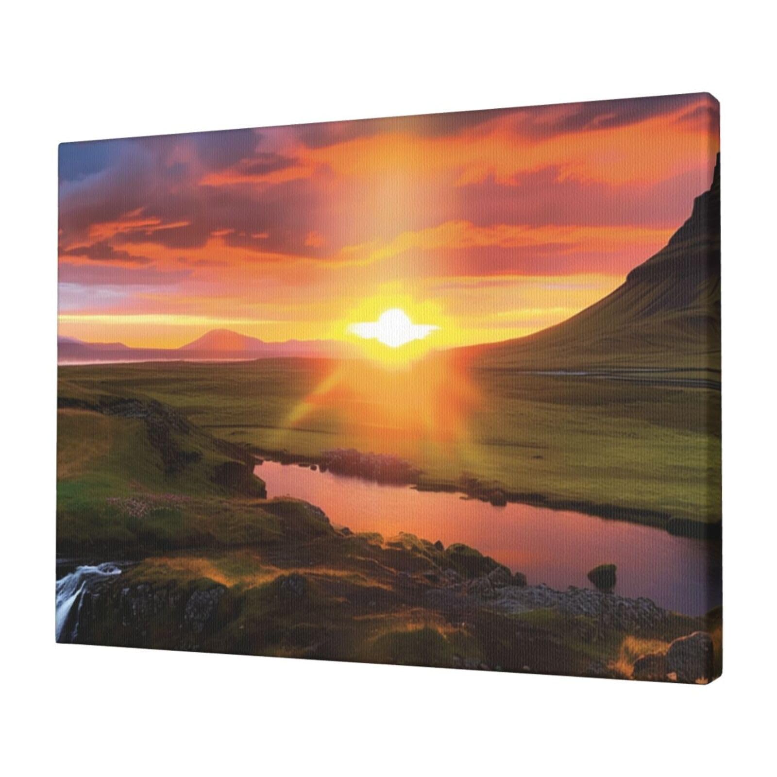 FodPand Canvas Wall Art for Living Room Wall Decor 12"x16" Modern Artwork Painting Pictures Hanging Canvas Prints Iceland Sunset Aesthetic Wall Art for Bedroom Bathroom Office Wallart Decor