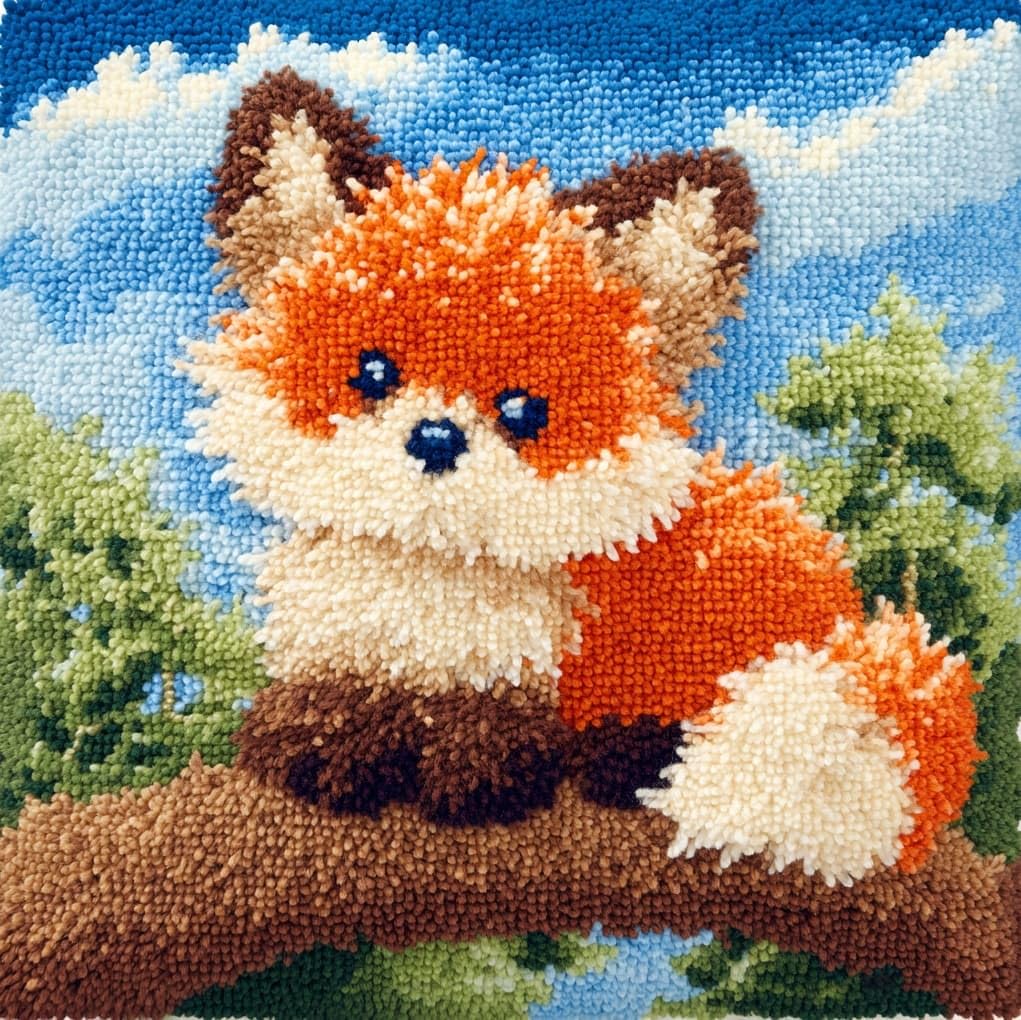 WallustrioaW Pre Printed Latch Hook Kits for Beginners,Cartoon Little Fox