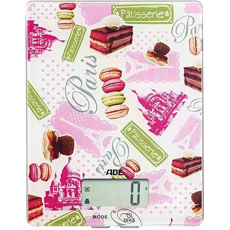 ADE Digitale Küchenwaage KE 1501 Lilou. Elektronische Waage mit Lifestyle-Print in romantischem Design für die junge Trendküche. Präzise wiegen bis 5kg, Tara, LCD-Display. Inklusive Batterie