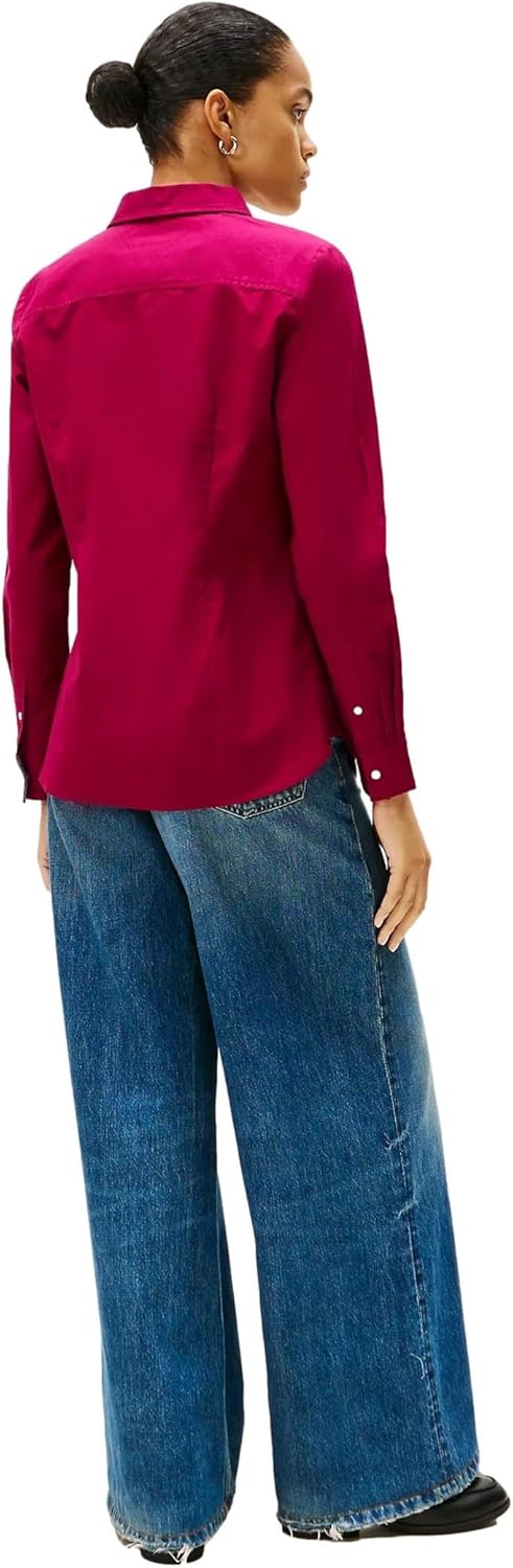 Tommy Hilfiger Womens Solid Button Collared Shirt with Adjustable Sleeves - Image 5