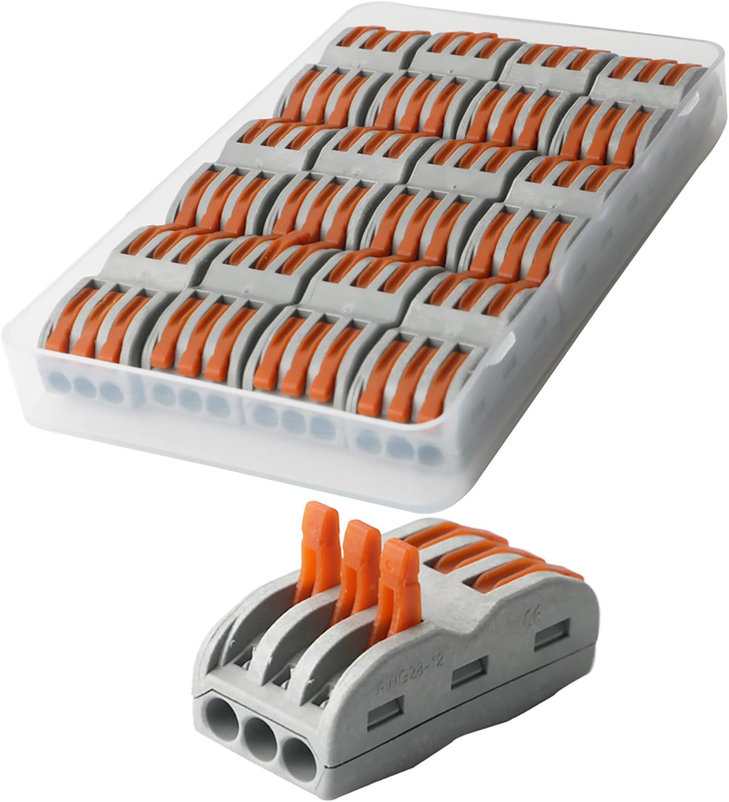 CESFONJER Lever Nut Connector, Bilateral 6-Hole Pressure Bar Terminal Block, Assortment Conductors Compact Wire Connectors SPL-3(12 Pack)