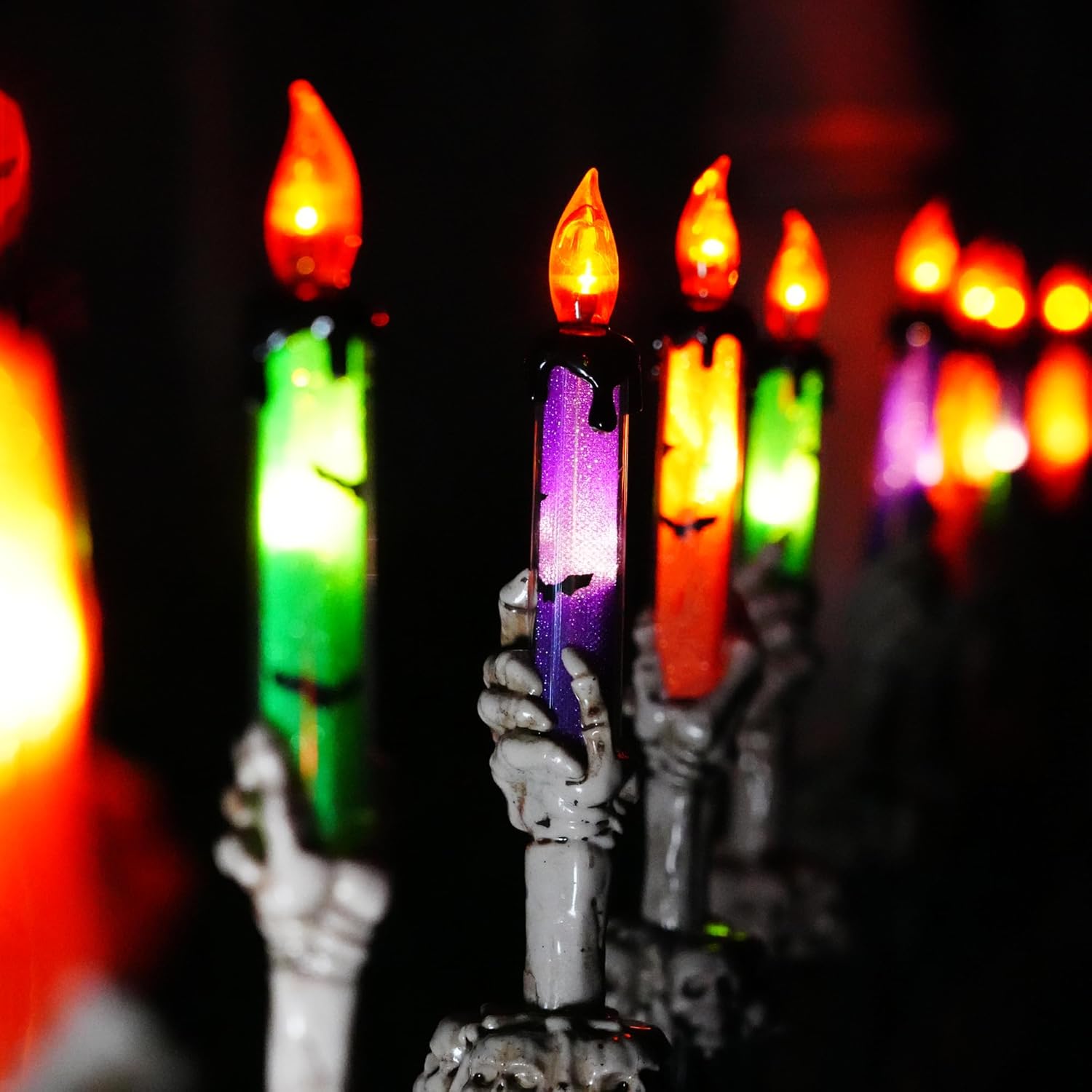 Hourleey Halloween Decorations, 10 Pack Skull Candle Lights with Stakes, Battery Operated Waterproof Pathway Decor with Timer for Indoor Outdoor Front Pathway Lawn Yard Garden