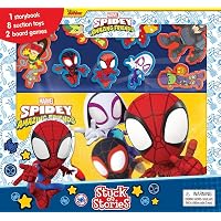 Marvel Spidey and his Amazing Friends Stuck on Stories - Activity Books for kids, 16-page storybook, 8 toy suction cups, 2 board games to enjoy