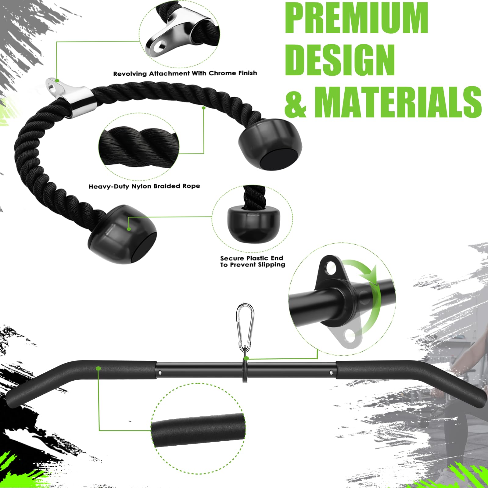 Kabelmaschinen-Aufsatz-Set, Lat-Pulldown-Aufsätze, Kabelmaschinen-Zubehör für Zuhause, Fitnessstudio, Krafttraining, 5 Stück