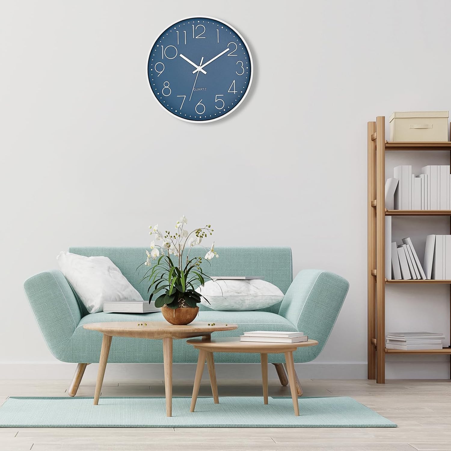 Foxtop 14 Inch Wall Clock Silent Non-Ticking Battery Operated Round Quartz Modern Wall Clock Decorative for Living Room Bedroom Kitchen Home Office (Cerulean)