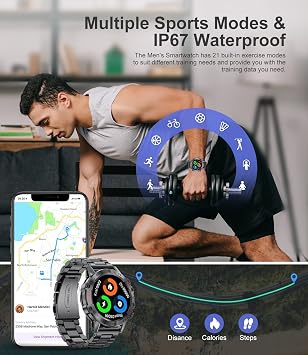 Military Smart Watch for Men, Smart Watches with Bluetooth Voice Call Compatible Android iOS Phone, Smartwatch with Heart Rate SpO2 Pressure Sleep Monitor, IP67 Waterproof Tactical Fitness Watch