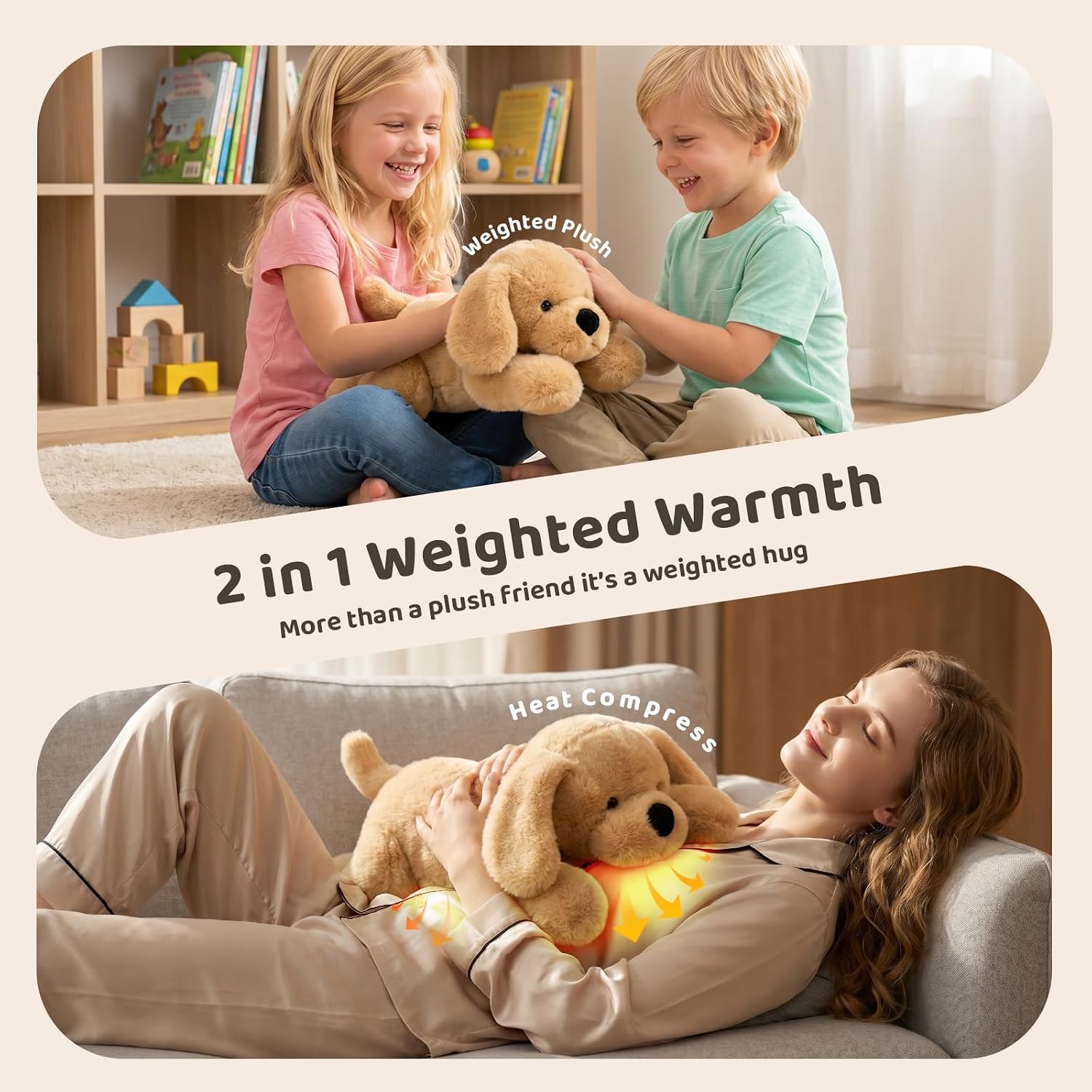 3.3 lbs Golden Retriever Stuffed Animal Weighted, 21.5" Microwavable Stuffed Dog Heating Pad for Period Cramps with Removable Pad - Cute Weighted Plush Dog for Adult & Kid Graduation Gift image 3