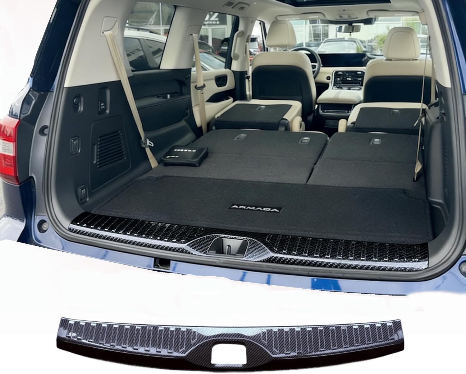 Inner Rear Bumper Protector Cover Guard Trim for Nissan Armada 2025 2026 Car Accessories Stainless Steel (Carbon Fiber)