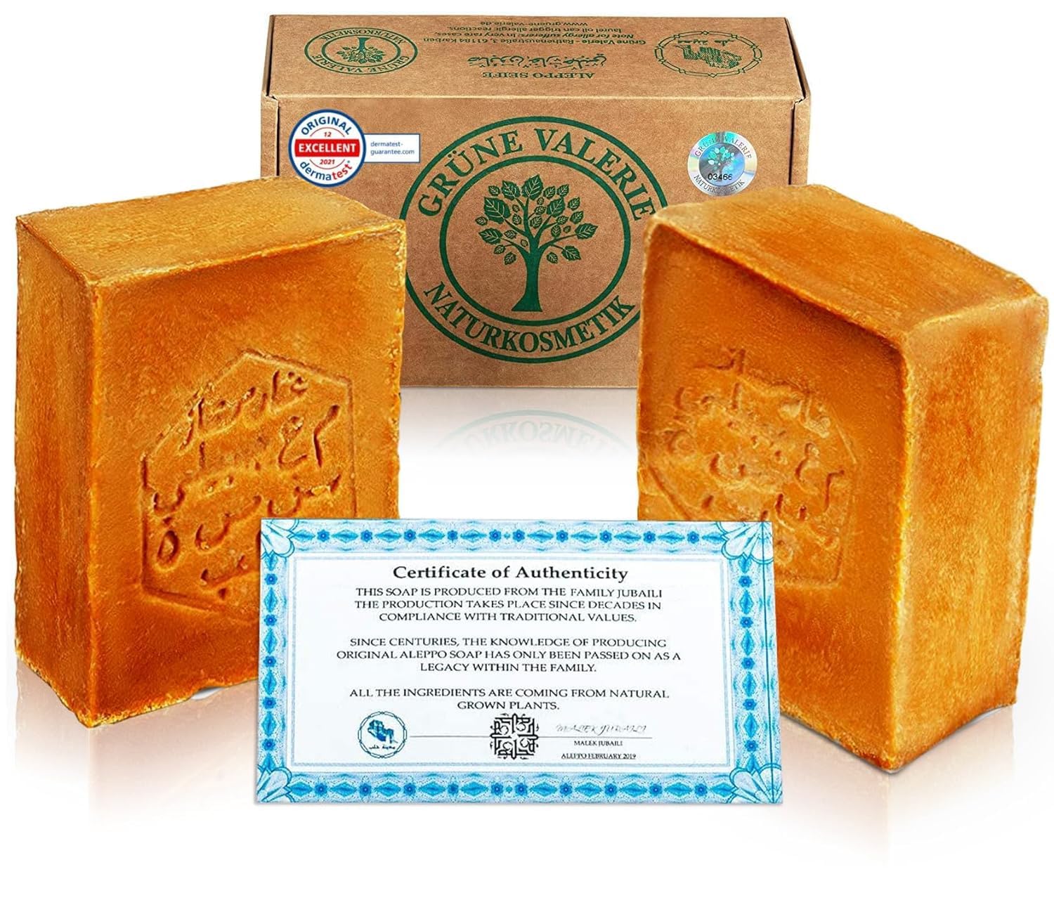 Original Aleppo Soap® 2 x 200g with 80% olive oil 20% laurel oil - PH value 8 - Detox properties - vegan natural product - handmade - matured over 6 years!