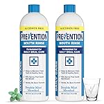 Prevention Daily Care Alcohol-Free Mouthwash, Hydrogen Peroxide Teeth Whitening with Soothing Double Mint for Bad Breath Treatment, Fluoride-Free Gum Care Oral Mouth Rinse 16 oz 2 Pack