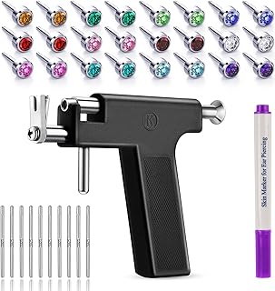 Ear Piercing Gun Kit Reusable Ear Percinging Tool Professional Body Nose Lip Earrings Set With Stainless Steel Studs Silver Sticks For Salon Home Use