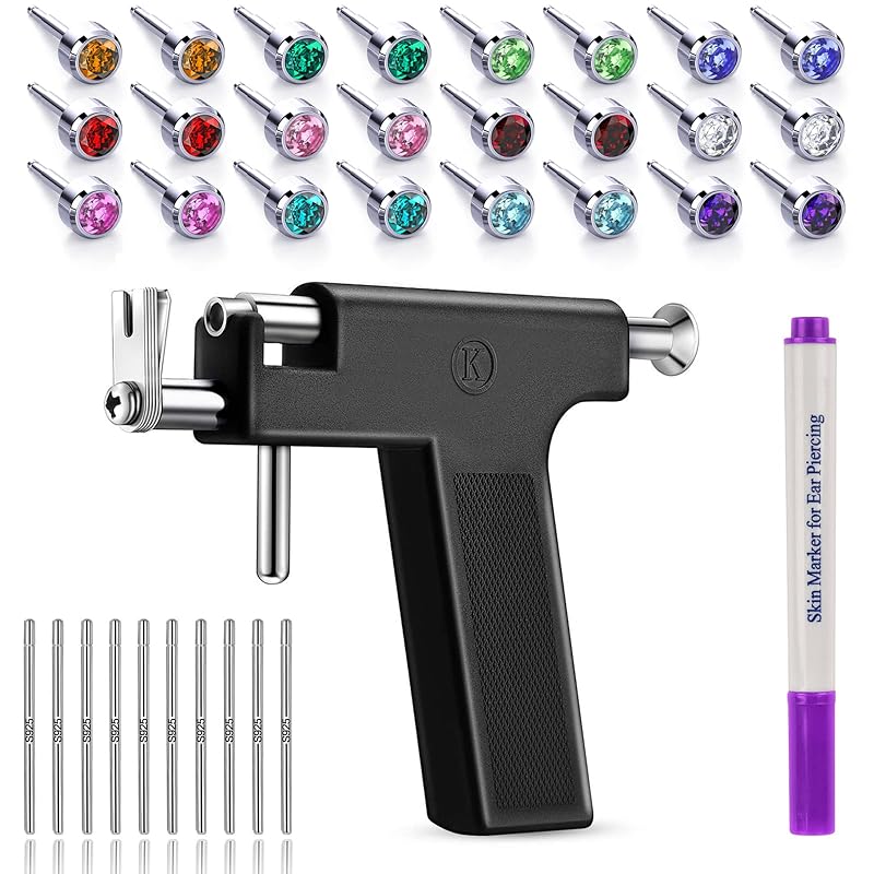 Kit para Piercing de Orelha EOKOW com Ferramenta Reutilizável, Brincos de Aço Inoxidável e Hastes Prateadas