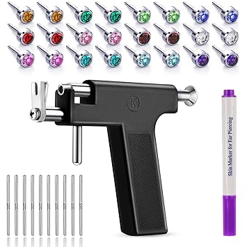 Ear Piercing Gun Kit Reusable Ear Percinging Tool Professional Body Nose Lip Earrings Set With Stainless Steel Studs Silver Sticks For Salon Home Useâ€¦