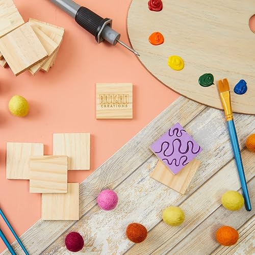 Miniatura 2 de Paquete de 15 cuadrados de madera sin terminar de 2 x 2 para manualidades, azulejos de madera en blanco para quemar madera, suministros de