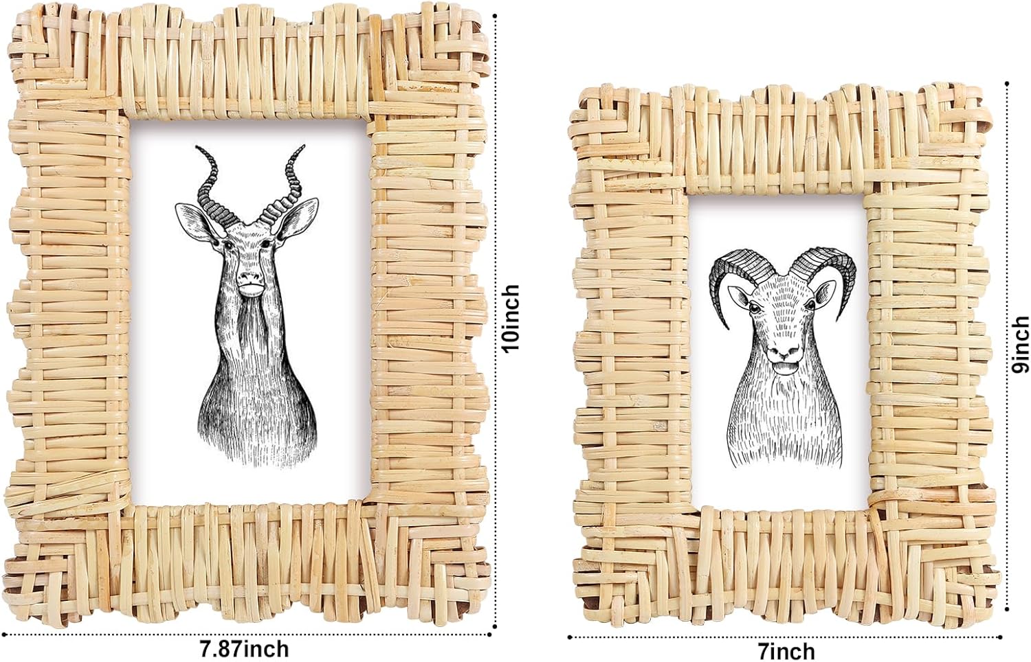 2 Pack Woven Rattan Picture Frame Set,4x6 & 5x7 Scalloped Picture Frame with Stand,Exquisite Handmade Wicker Photo Frame for Many Home Decor Style