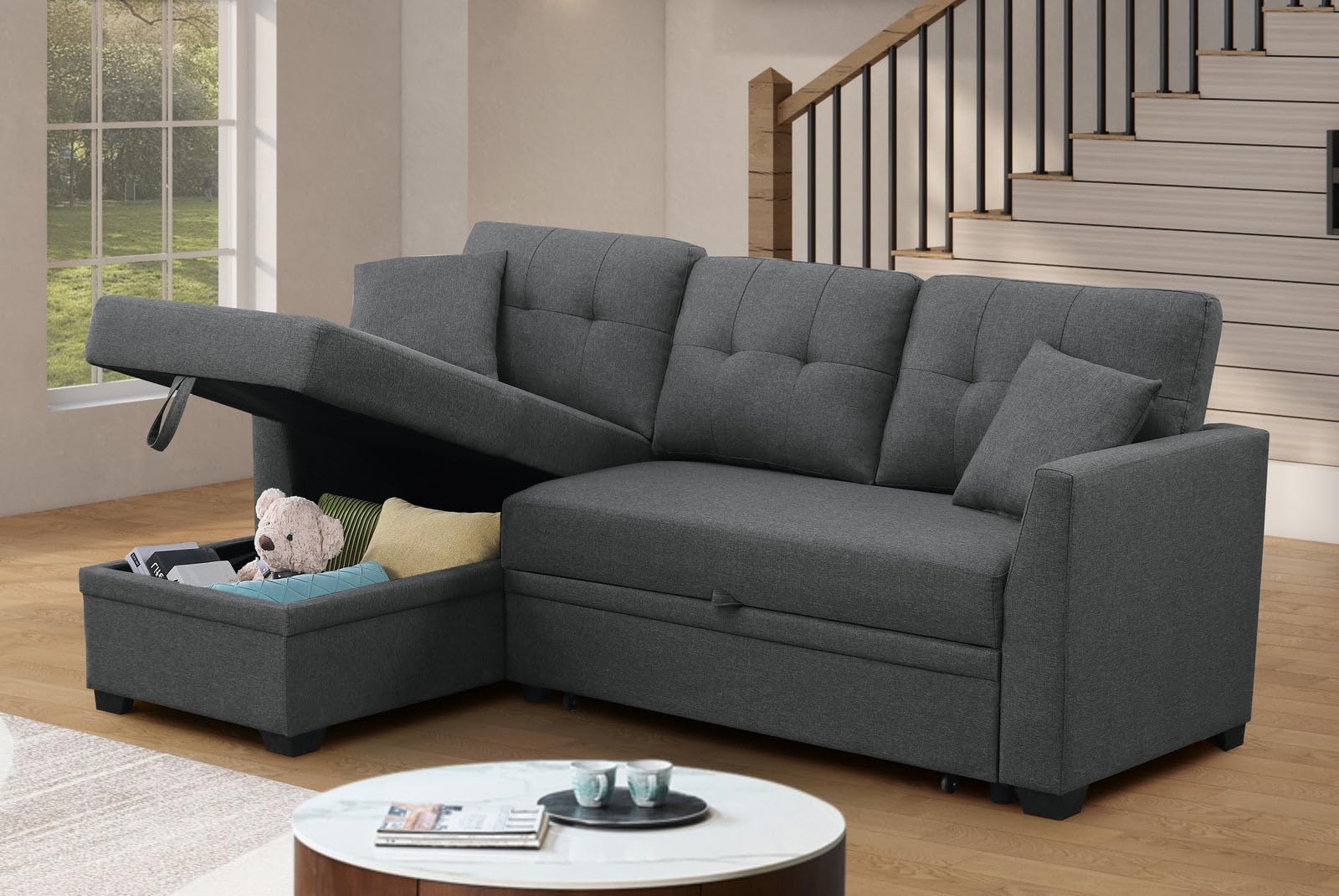 Amazon.com: MODCART 82 Inch L-Shape Convertible Sleeper Sofa with ...