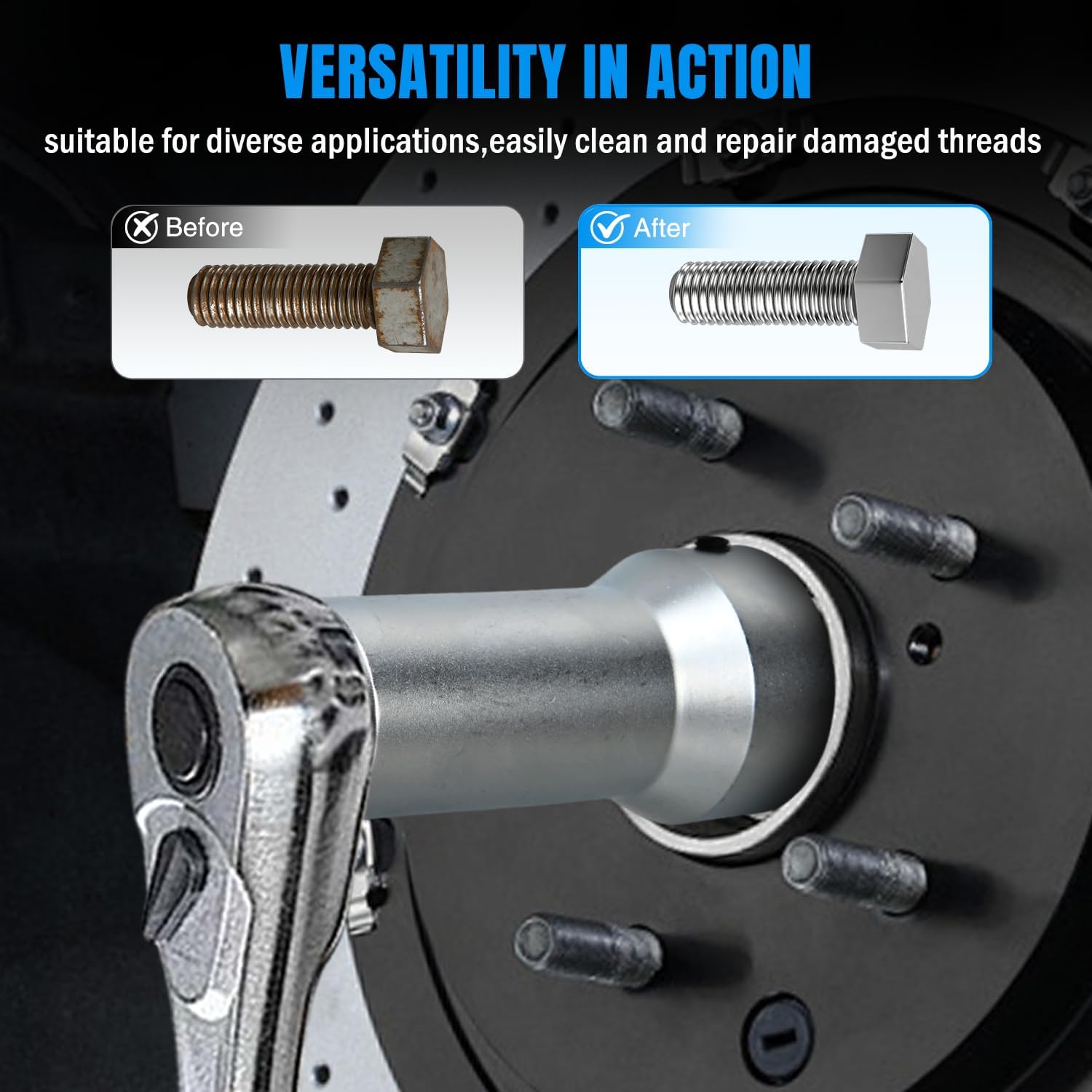 Nilight 10PCS Axle Spindle Thread Set Wheel Stud Rethreading Chaser Repair Tool Kit with Case 8 Metric UNF Dies 1-1/16" Extension Bar M20 M22 M24 13/16" 3/4" UNEF Nuts Automotive Tools for Mechanics