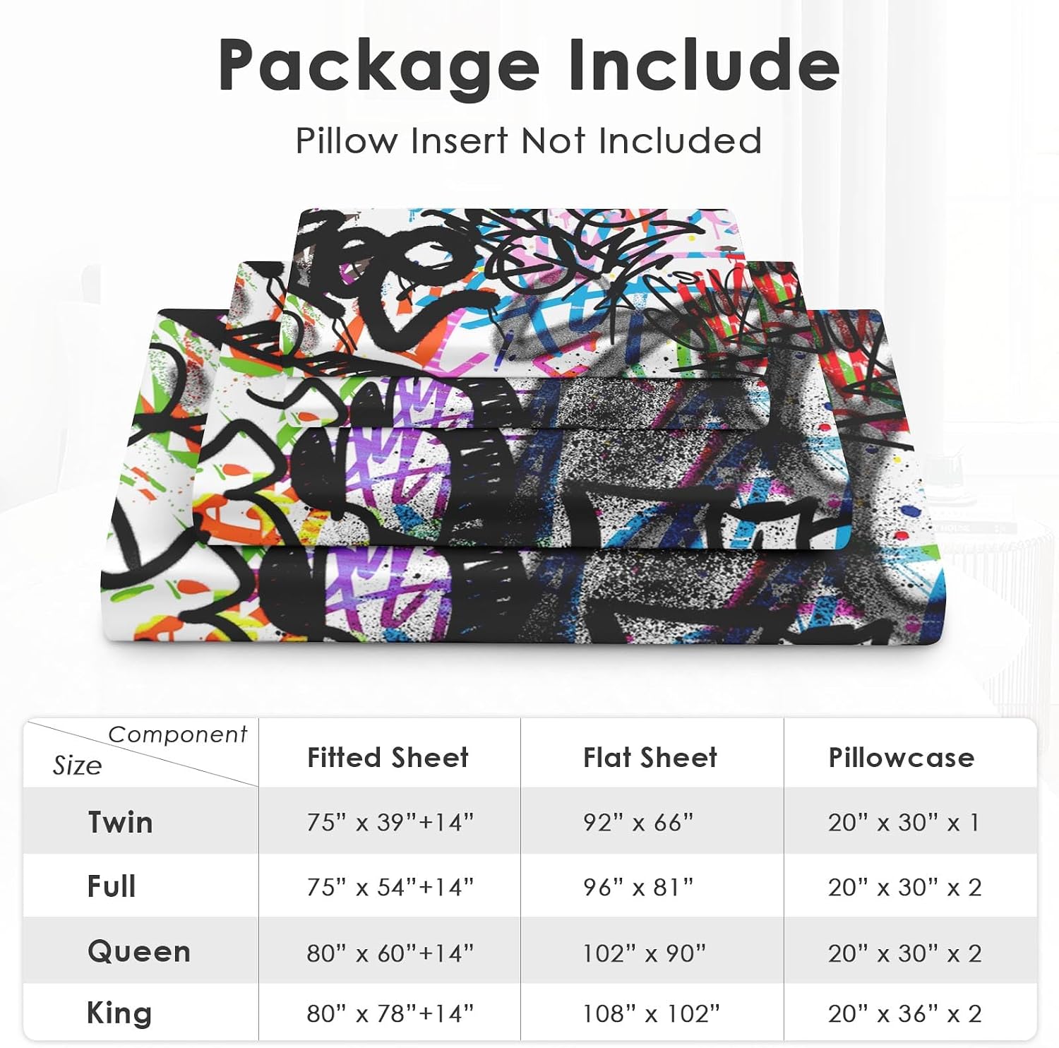 Pamnest Full Size Bed Sheet Sets, Urban Skateboard Soft Microfiber 4 Pcs Bedding Sets for Kids and Adults Bedroom Bed Decor, Music Abstract Graffiti Flat, Fitted Sheet and 2 Pillowcases
