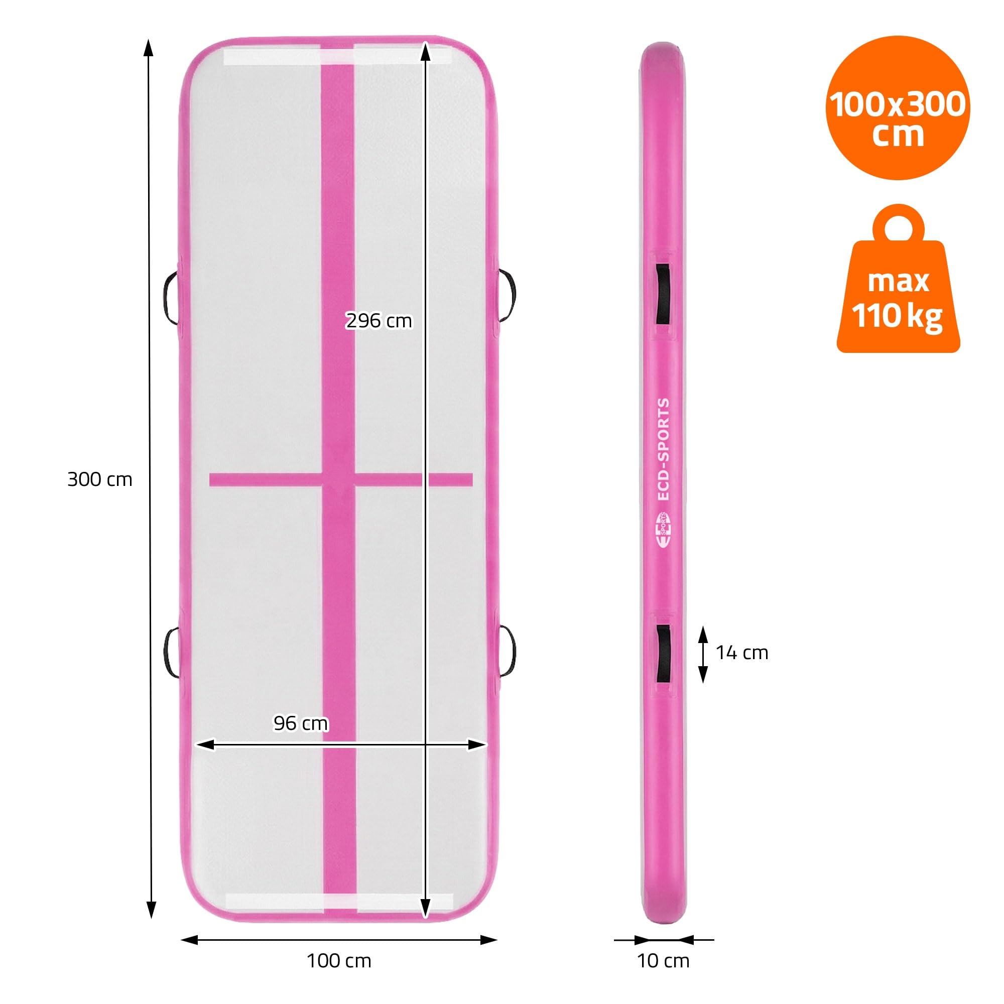 ECD Germany Aufblasbare Gymnastikmatte Turnmatte Airtrack 3m/4m/5m, Rosa/Mint-Grün, Tumbling Matte Air Matte Track Trainingsmatte Sportmatte Fitnessmatte Yogamatte mit Tragetasche & elektr. Luftpumpe