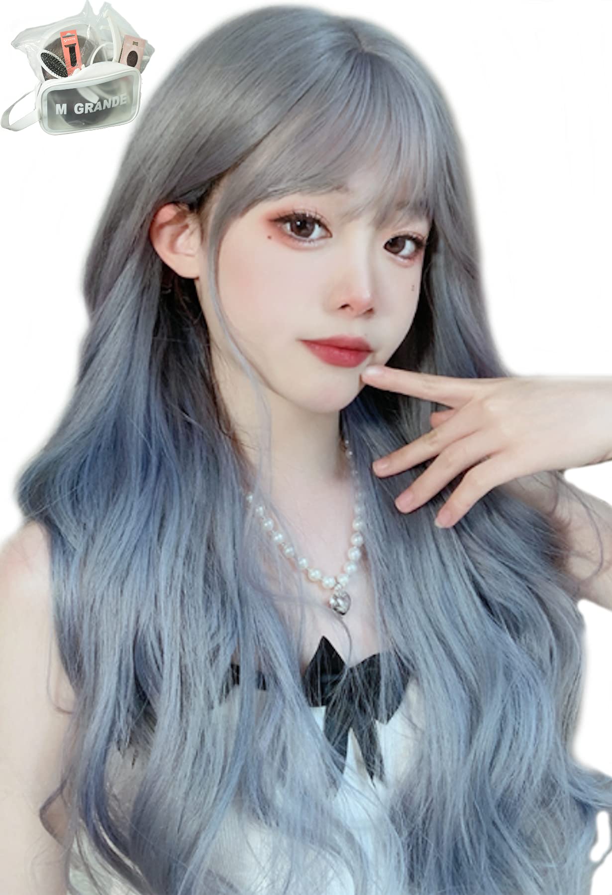 wig premium line 【 active top stylist produce 】 6 items set inner color line women's original wig semi-long small face effect（blue grageLCa DY31A）