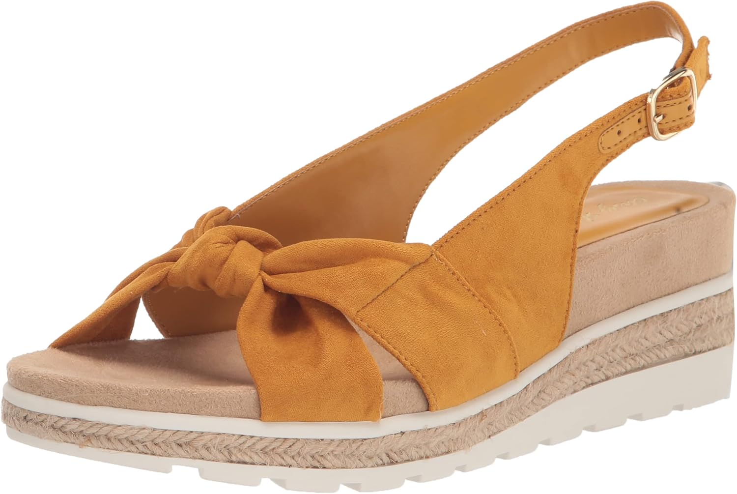 Easy Street Women's Dot Wedge Sandal, Mustard Suede, 6.5 Wide