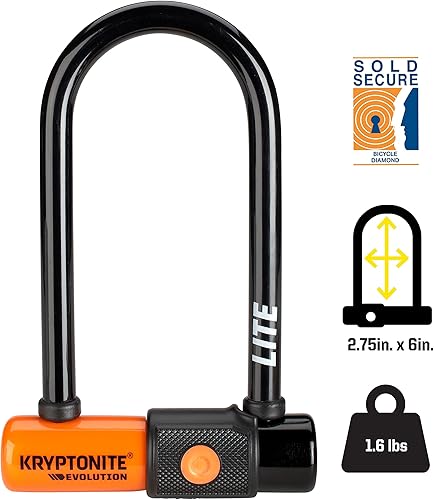 Miniatura 3 de Kryptonite Evolution Lite Mini-6 - Cerradura en U para bicicleta, ligera, antirrobo, grillete de acero de 0.433 in con llaves, cerradura de alta
