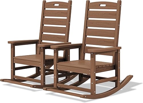 SERWALL - Juego de mecedoras de exterior de gran tamaño, 2 unidades, con reposapiés para adultos, mecedoras resistentes a todo tipo de clima de HDPE