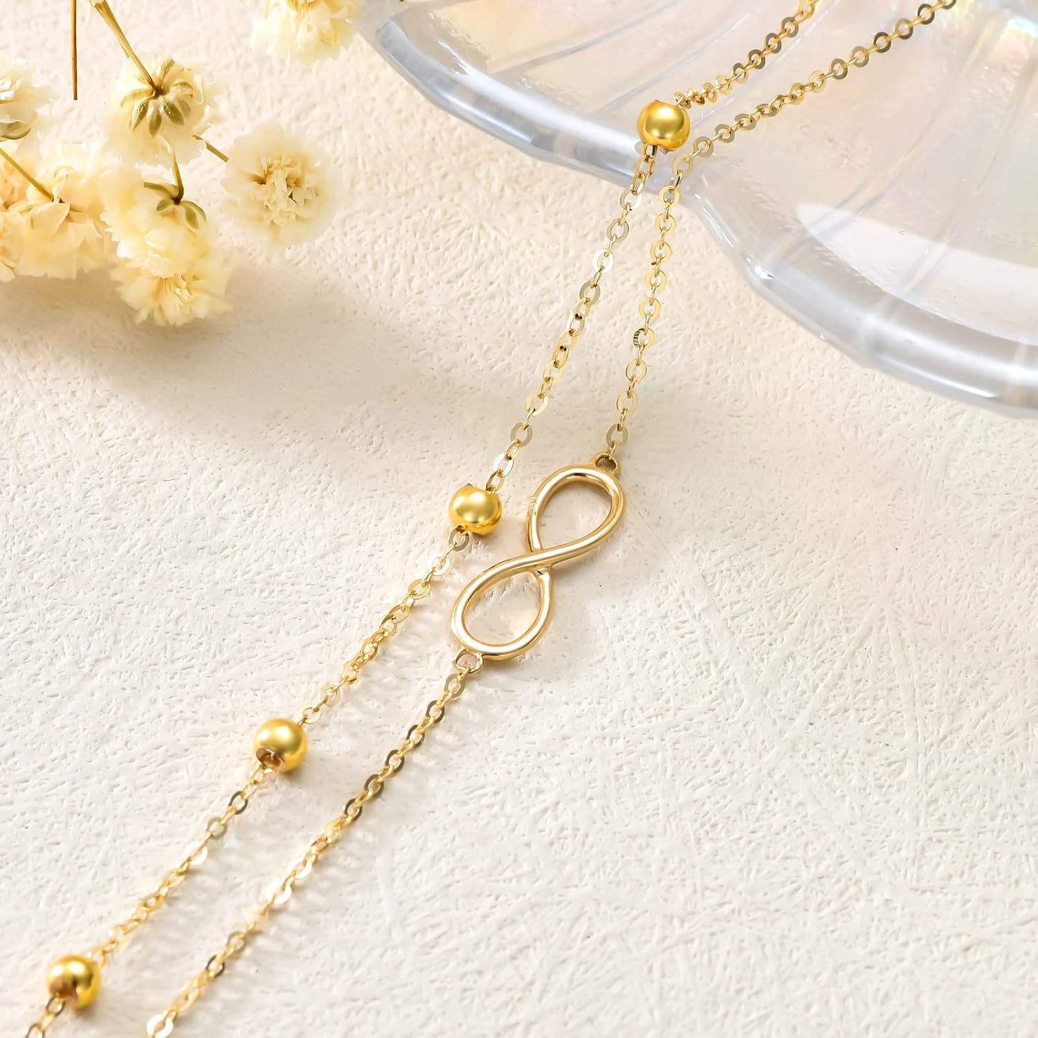 SISGEM Solid 14K Gold Infinity Bracelet for Women, Real Gold Layered Bead bracelet Fine Jewelry Anniversary Birthday Jewelry Gifts for Her, Mom,Wife, Mother's Day, 6.5+2 Inches