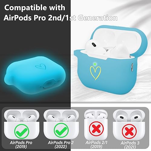 Miniatura 4 de Funda compatible con AirPods Pro 2 2022, funda de silicona suave con patrón de corazón dorado para AirPods Pro de 2 generación con bonito llavero de