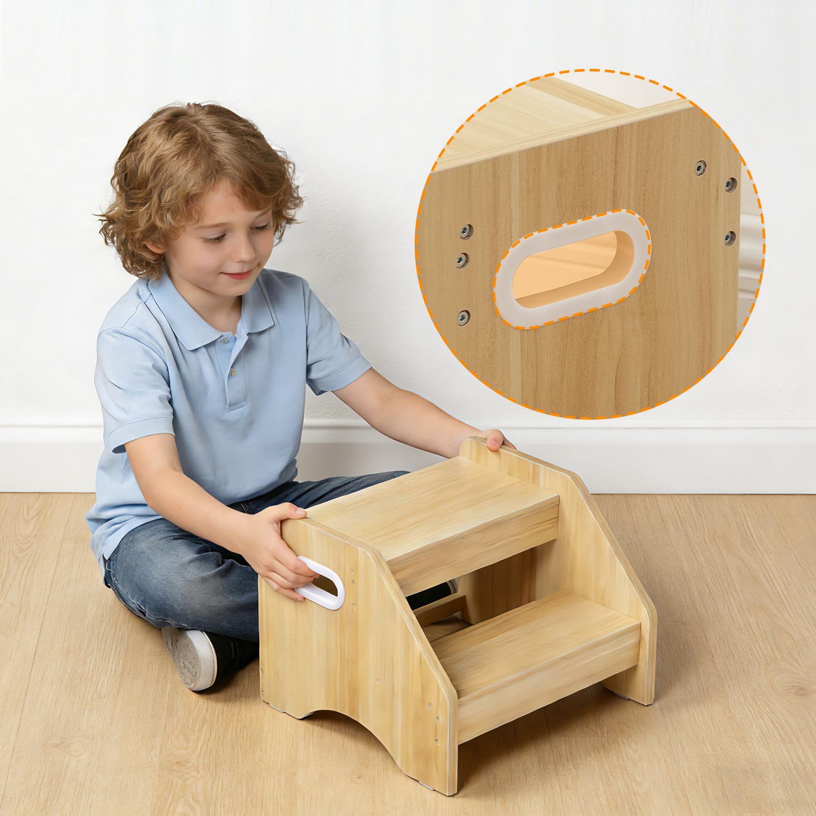 HOOBRO Marchepied pour Enfants à 2 Niveaux, Tabouret, Charge Max 30 kg, Bois ENL28JD01