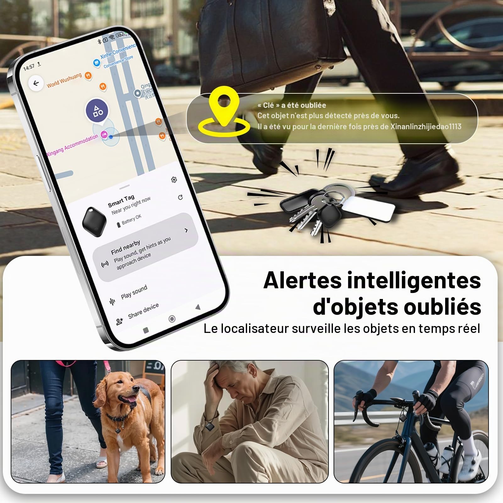 2PCS Android Smart Tag Traceur Tag Fonctionne avec l’app Google Localiser, Traceur Localisateur D’Objets Bluetooth pour Bagages/Sacs/Clés/Portefeuilles/Vélos
