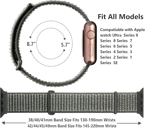 Miniatura 4 de Paquete de 3 correas deportivas de nailon compatibles con Apple Watch de 1.732 in 1.772 in 1.654 in 1.929 in 1.496 in 1.575 in 1.614 in, correa
