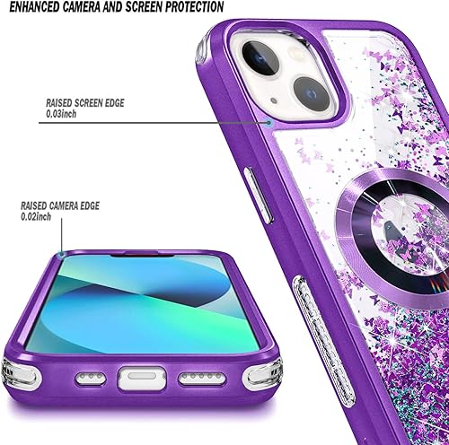 Miniatura 2 de Funda magnética para iPhone 13 compatible con MagSafe protector de pantalla integrado cordón de correa de muñeca de diamante, bonita funda líquida