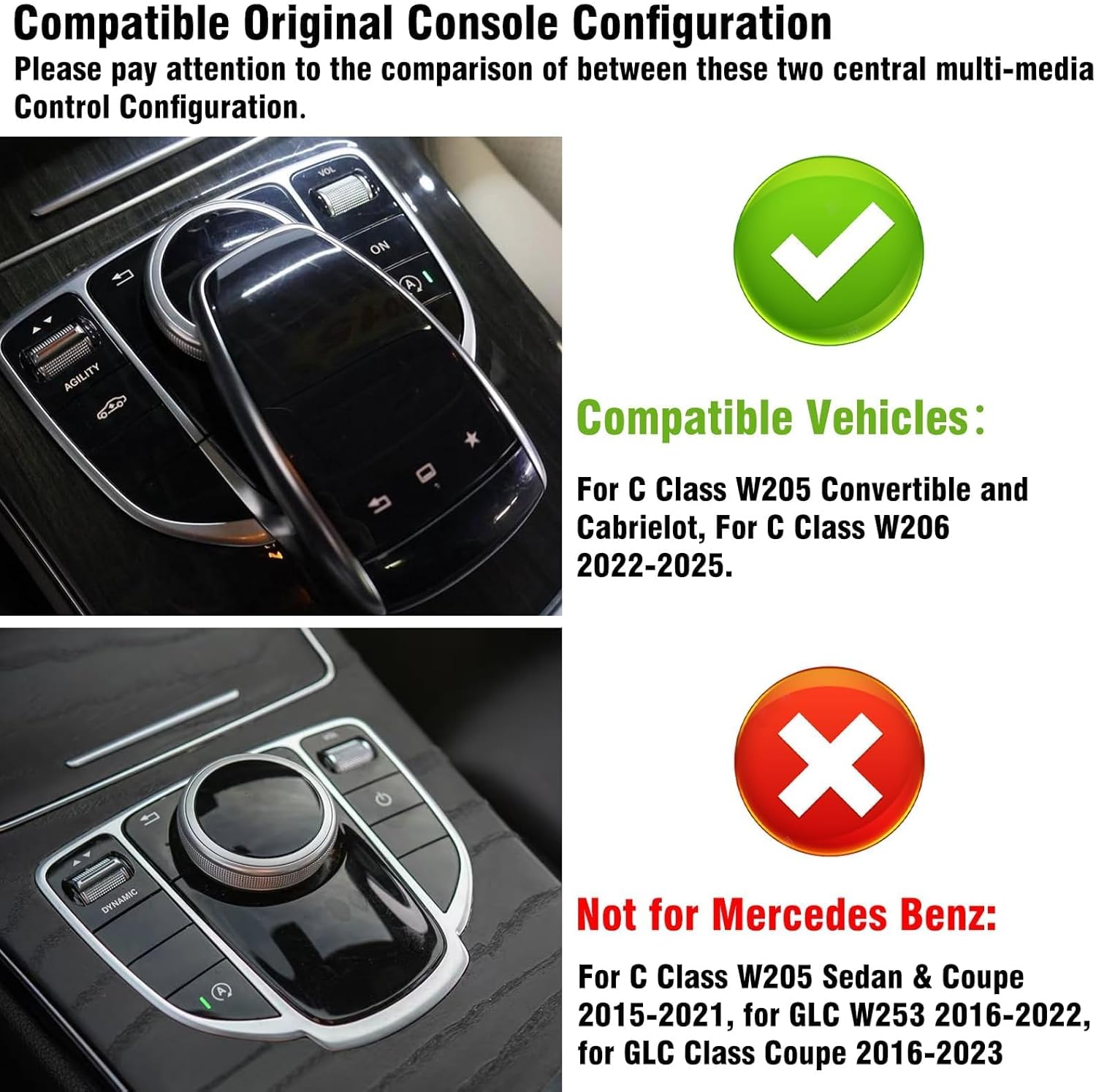 TTCR-II Compatible with Mercedes Benz Center Cup Holder Trim, for C Class GLC Class Center Console Cup Holder Trim 205 683 0900, for 2015-2021 W205 C300 C400 C63 and 2016-2023 W253 GLC 300