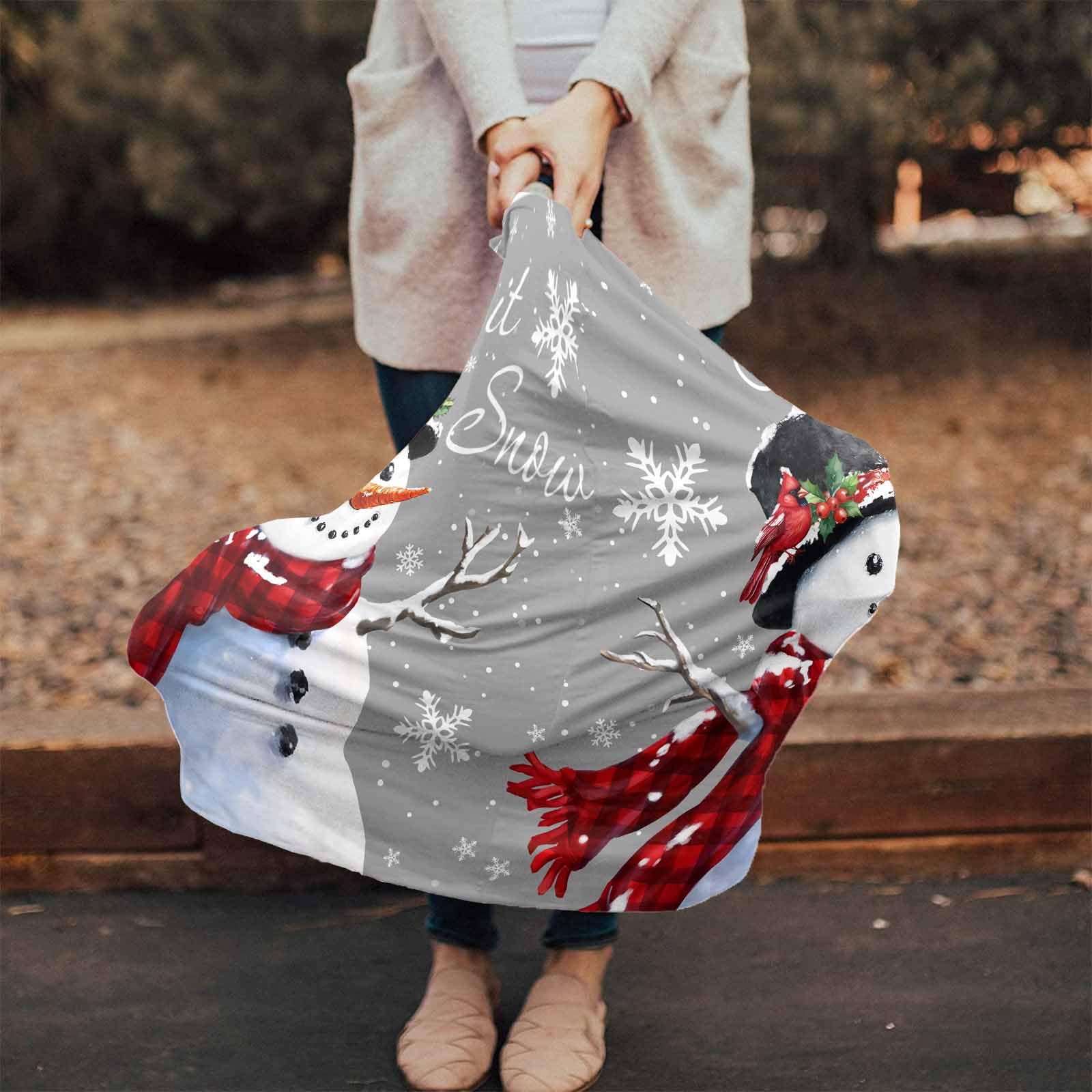 Nursing Cover for Breastfeeding Scarf, Merry Christmas Winter Snowman Snowflakes Berries Grey Baby Car Covers Super Soft Multi Use for Canopy Shopping Cart Cover Blanket Stroller Cover