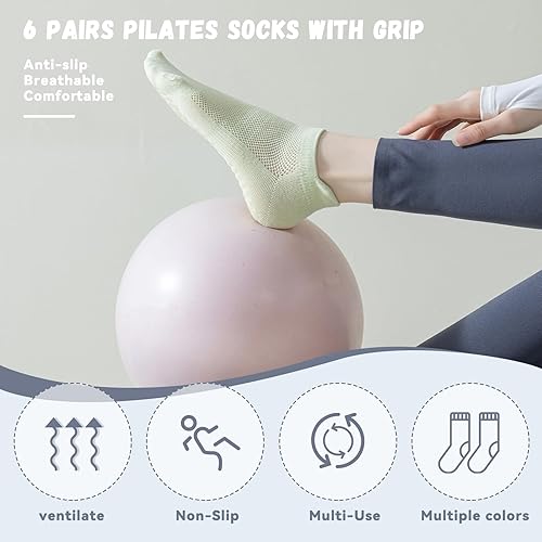 Vista 3 de welus Calcetines de pilates con empuñaduras para mujer, calcetines antideslizantes para yoga, barre atlética, calcetines de ballet descalzos
