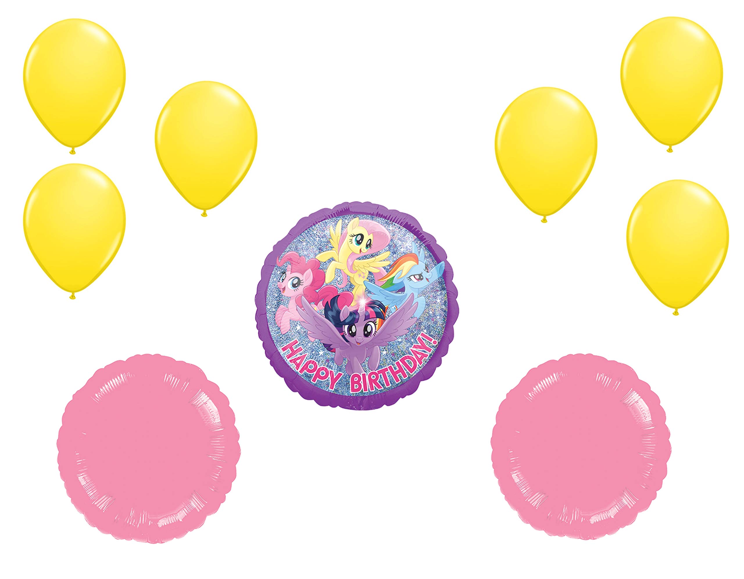 LOONBALLOON Standard Size My Little Pony Birthday Balloon 9x pcs Value Set (with 6x pcs Latex Balloons and 2x Foil Balloons) Cartoons Movie Character Balloons for Kids Birthday and Theme Parties