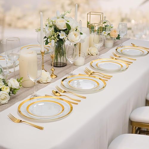 Miniatura 9 de supernal 120 platos de plástico negros y dorados, desechables, elegantes platos de fiesta, vajilla de plástico dorado resistente con tamaño de cena