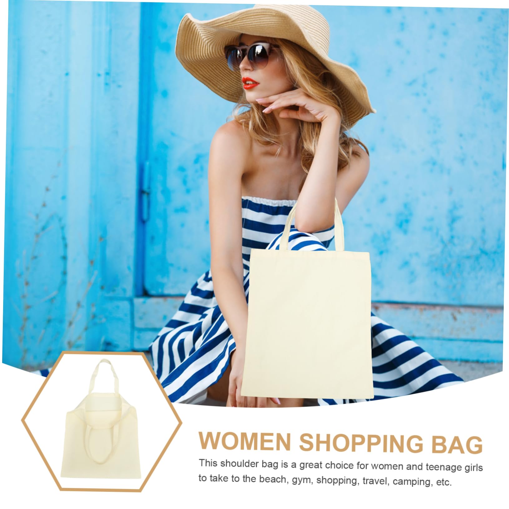Unbedruckte Canvas Einkaufstaschen 5 Stück-pack für Damen, Beige