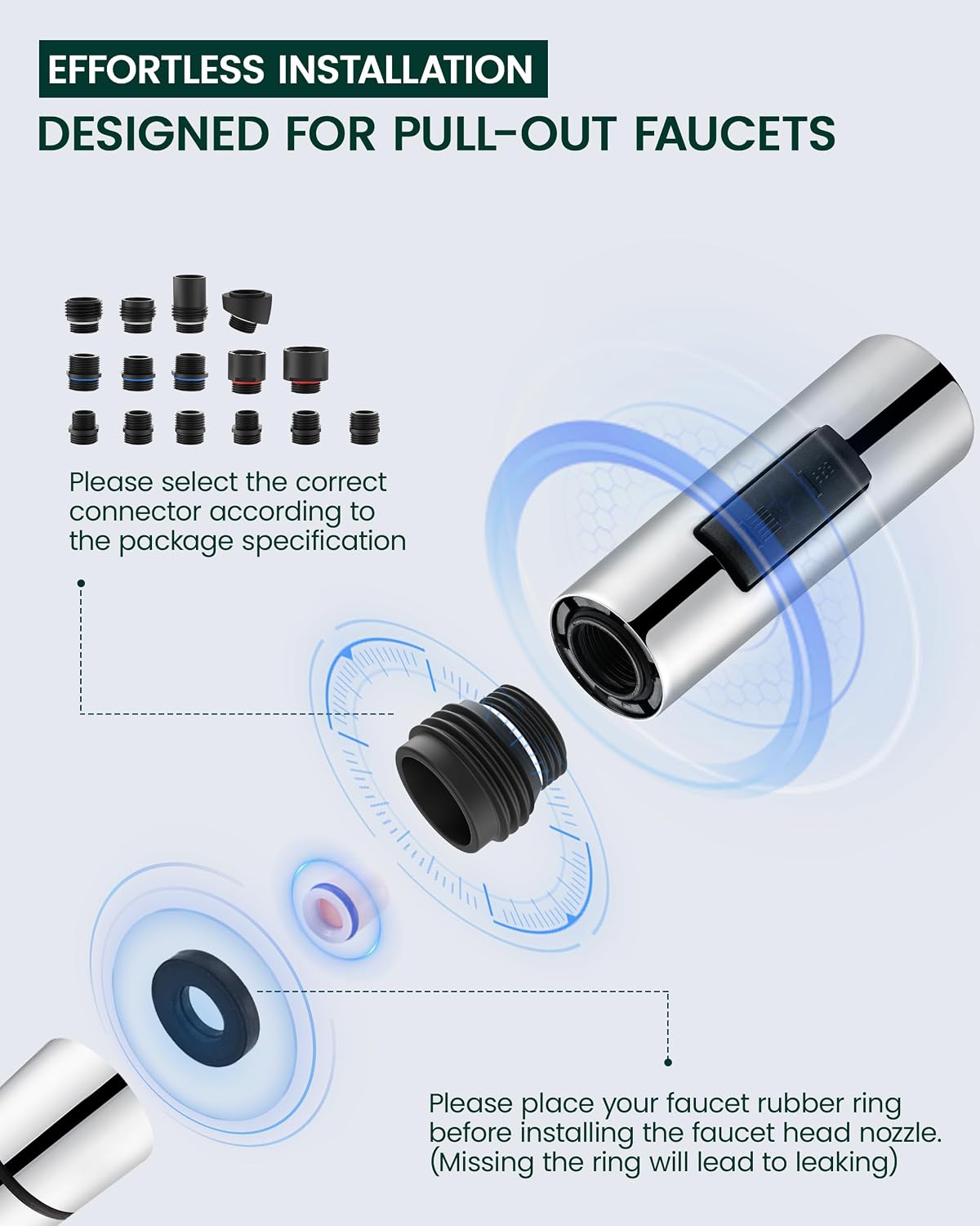 Metal Kitchen Faucet Head Replacement, 2-Mode Pull Down Kitchen Faucet Spray Head with 15 Adapters, High Pressure Sink Sprayer Nozzle Stainless Steel, Chrome