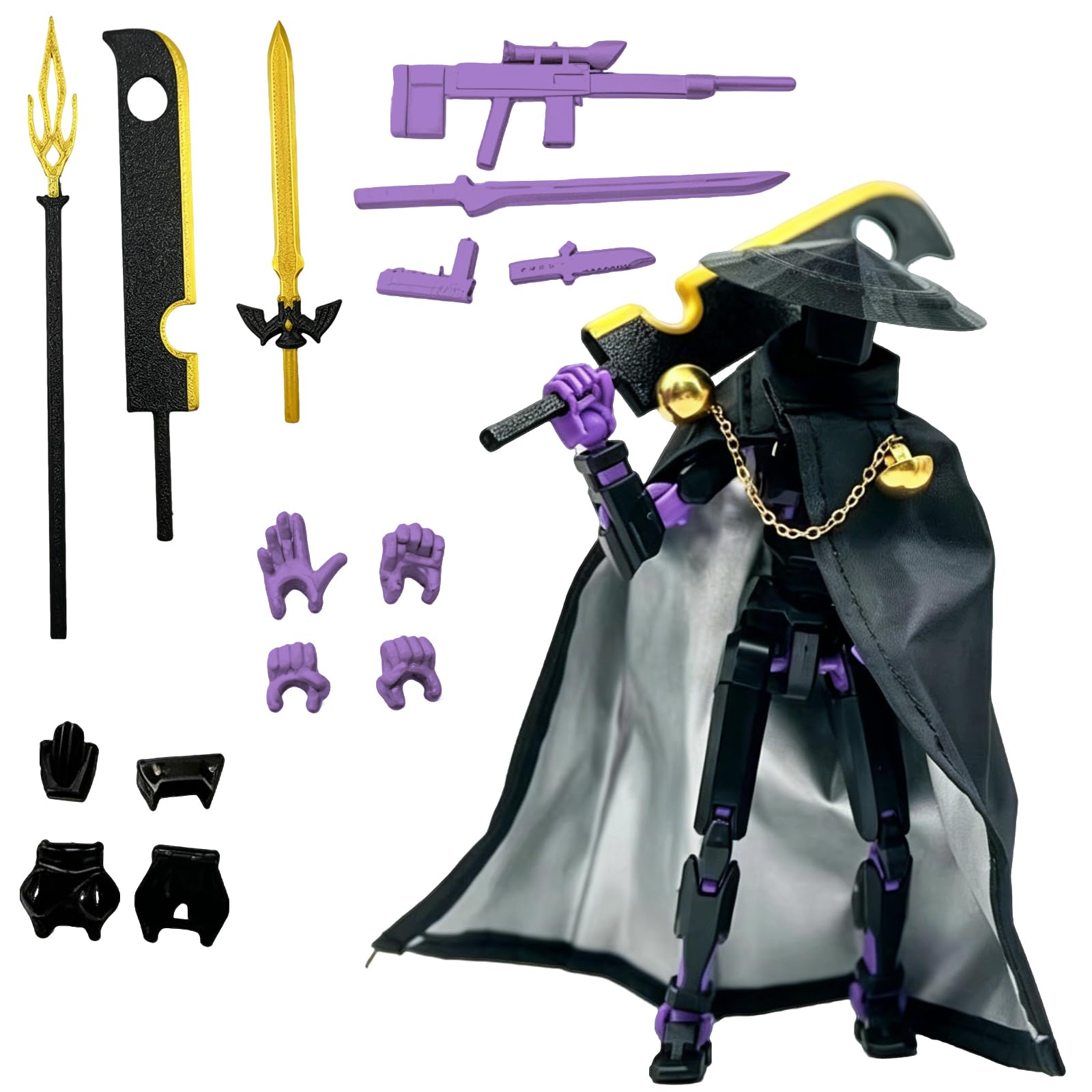 WANGHONGGOGO T13 Action Figures, 3D Printed Action Figure Set, Multi-Jointed Action Figure Gift with 7 Cool Weapons and 4 Hands, Gift Stop-Motion Animation Figure DIY Desktop Decoration(Black purple) — image 1