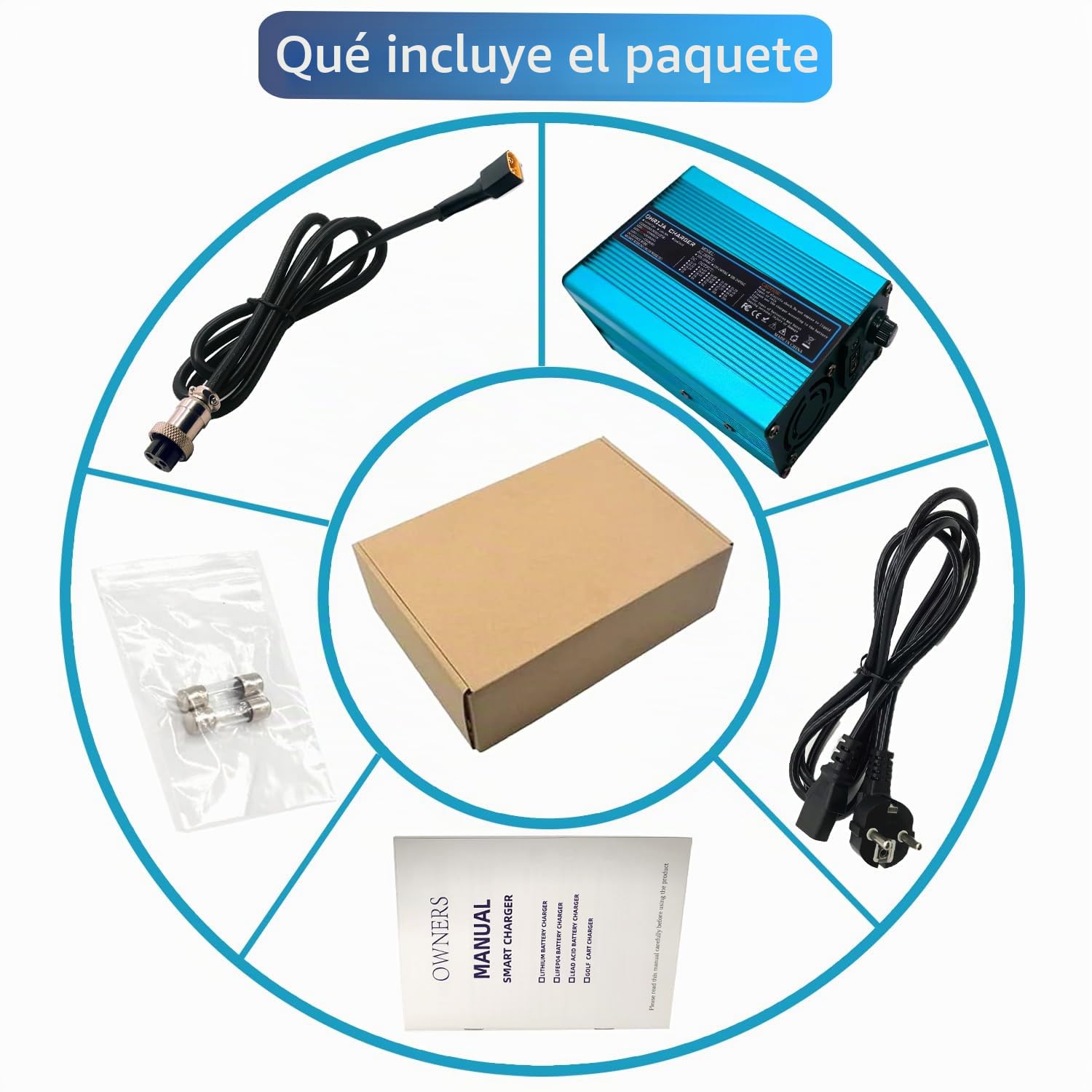 Cargador de batería de 54,6 V y 5 A para batería de Litio de 48 V, Fuente de alimentación de 48 V y 5 A, Exterior Azul con Conector GX16 1+3-