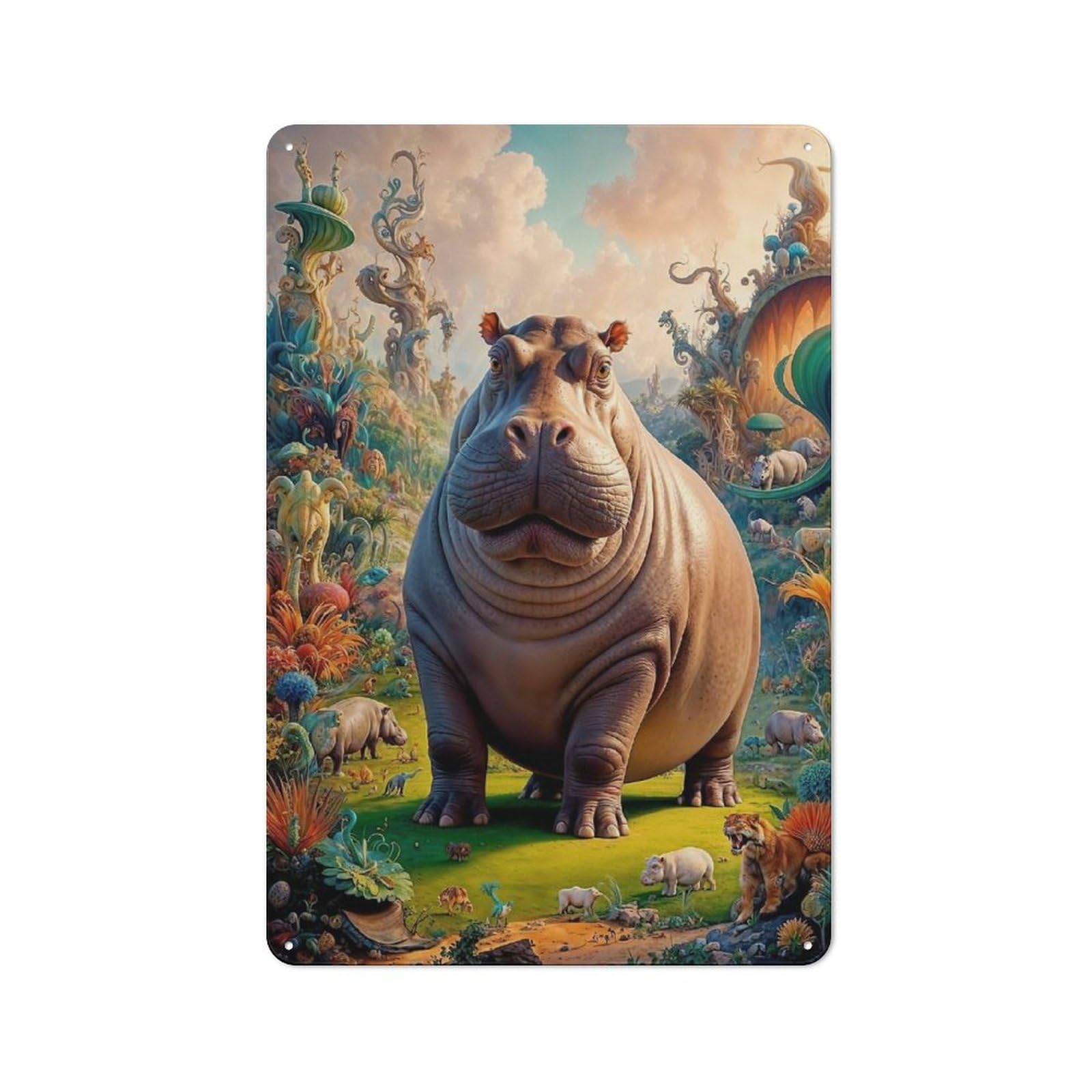 Junmoney Fantastical Hippopotamus Retro Metal Plaque 30X20cm For Garage Or Workshop, Housewarming Wall Decor For People Furnishing Garage And Workshop