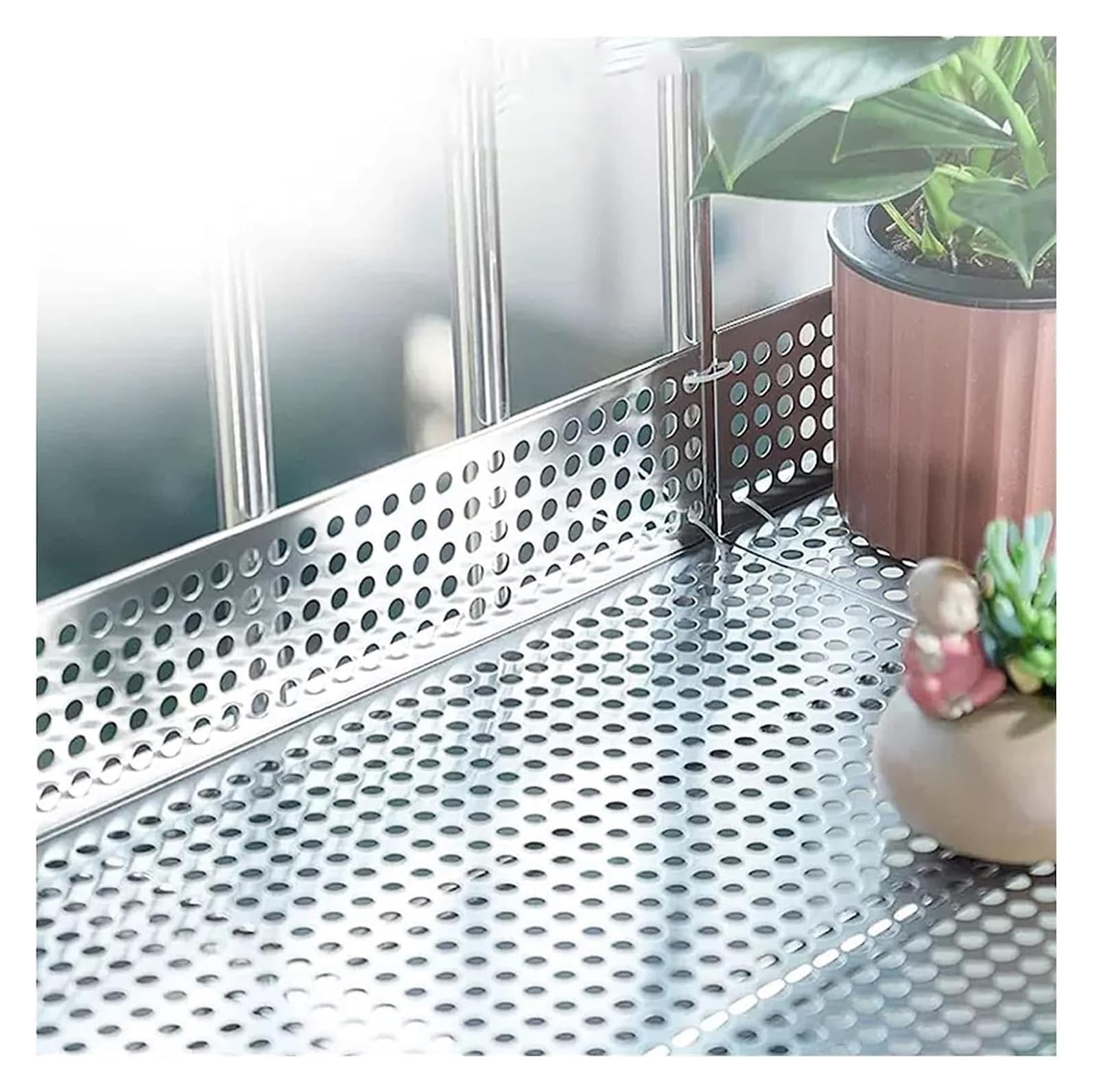 Perforierte Edelstahlplatte 15 x 50 cm, auslaufsichere Fensterdichtung, einfache Montage