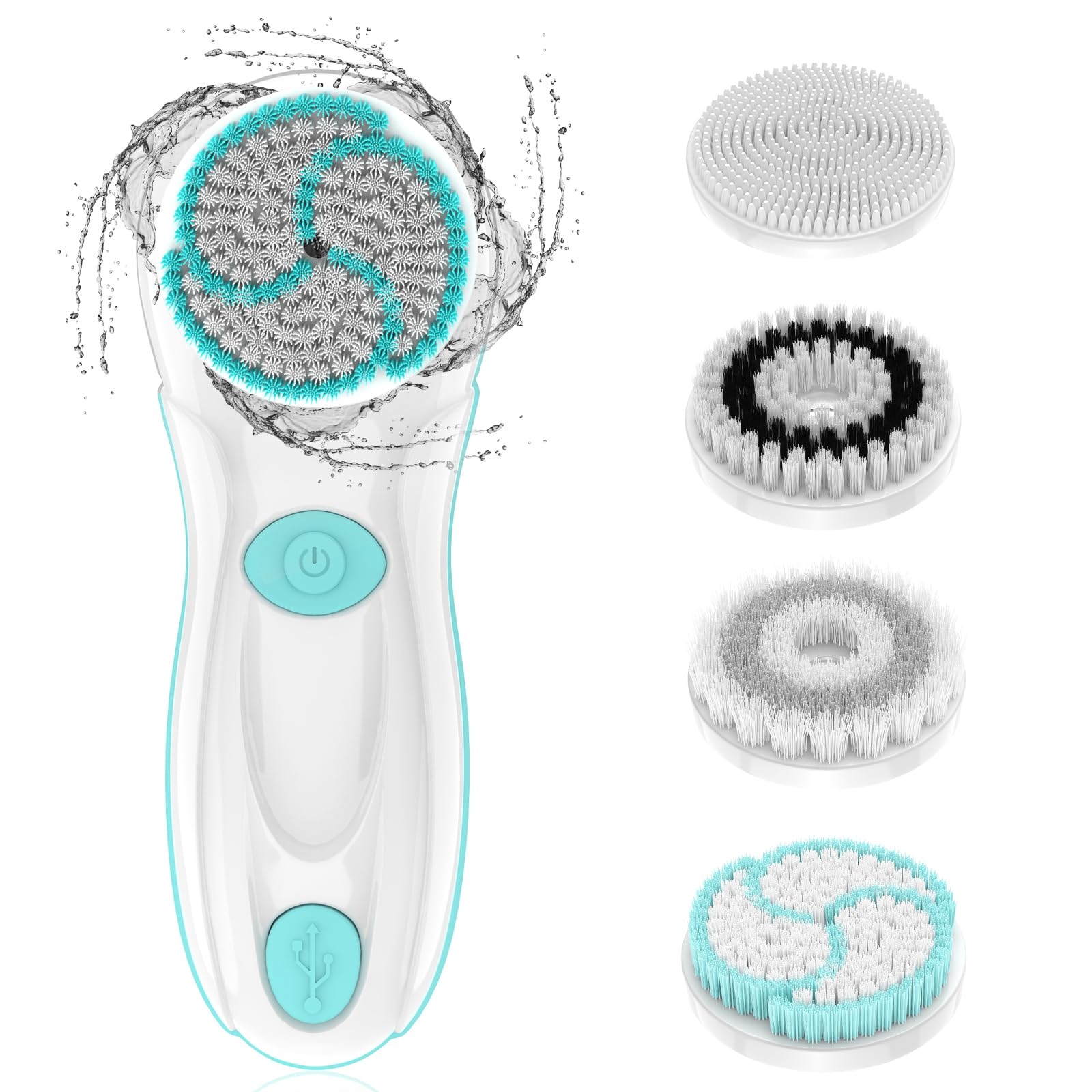 Juego de cepillos giratorios de limpieza facial, 4 cabezales exfoliantes, limpiador facial eléctrico para mujeres y hombres, limpieza profunda, exfoliación suave y masaje, impermeable, recargable